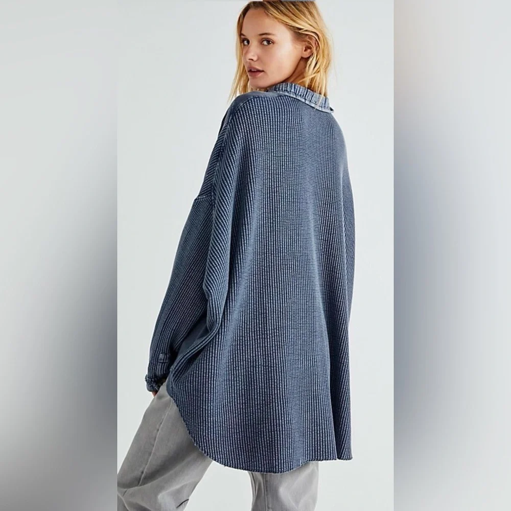 NWT Free People S FP One Scout Jacket in Navy Blue Button Down Thermal New $128 - Picture 2 of 5